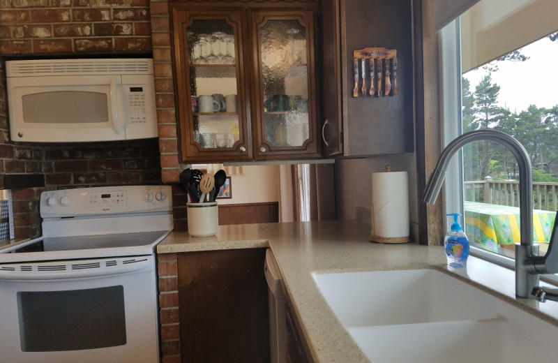 Rental kitchen at Oceanfront Getaways.