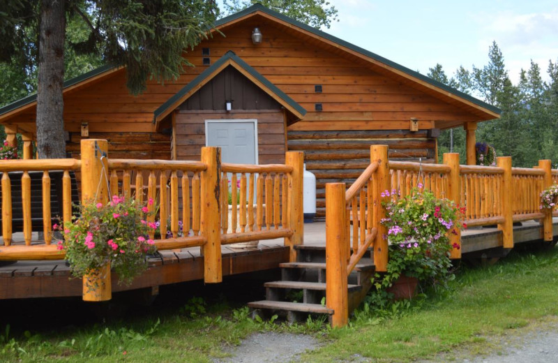 Cabin exterior at Summit Lake Lodge.