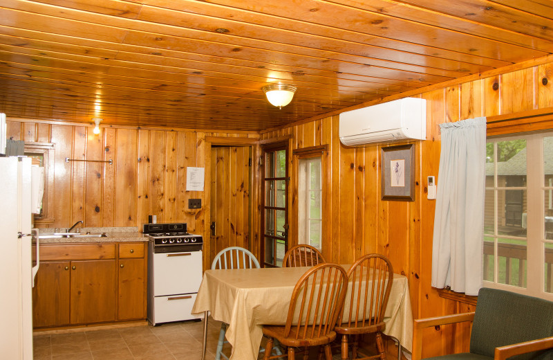 Cabin kitchen at Woodland Beach Resort.