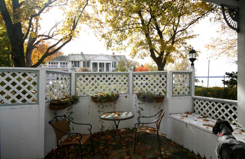 Private patio at Eleven Gables Inn on the Lake.