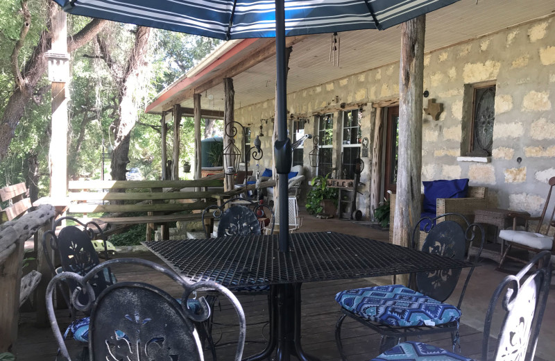 Cabin patio at Creekside Camp & Cabins.