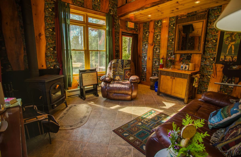 Cabin living room at Lake Clear Lodge & Retreat.