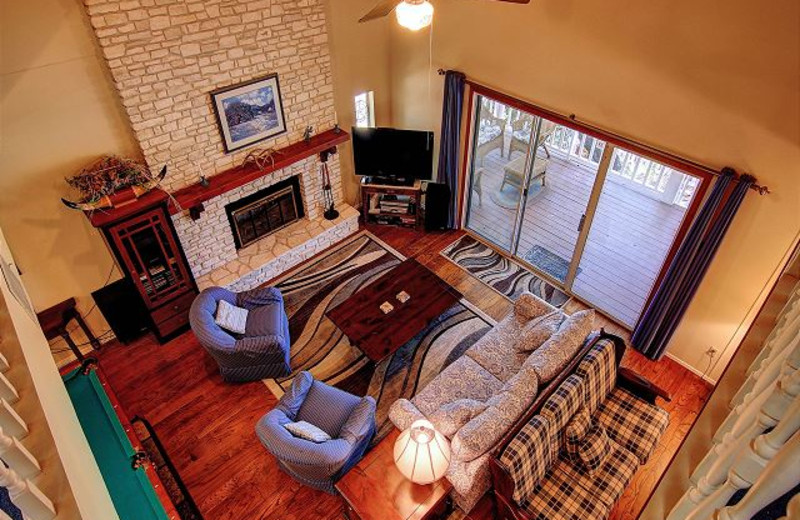 Rental living room at New Braunfels Escapes.