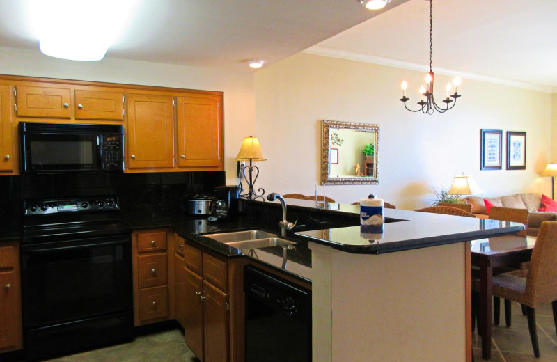 Rental kitchen at Beachfront Rentals.