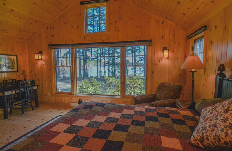 Cottage bedroom at Migis Lodge.
