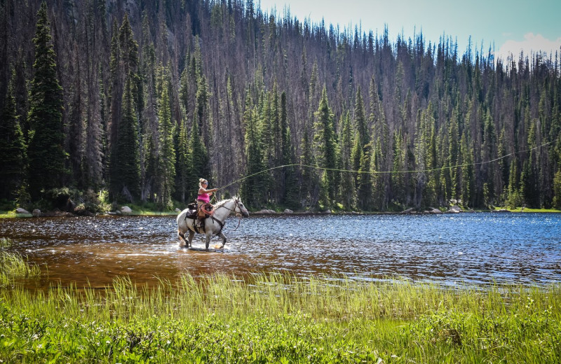 Horseback fishing at Rawah Guest Ranch.