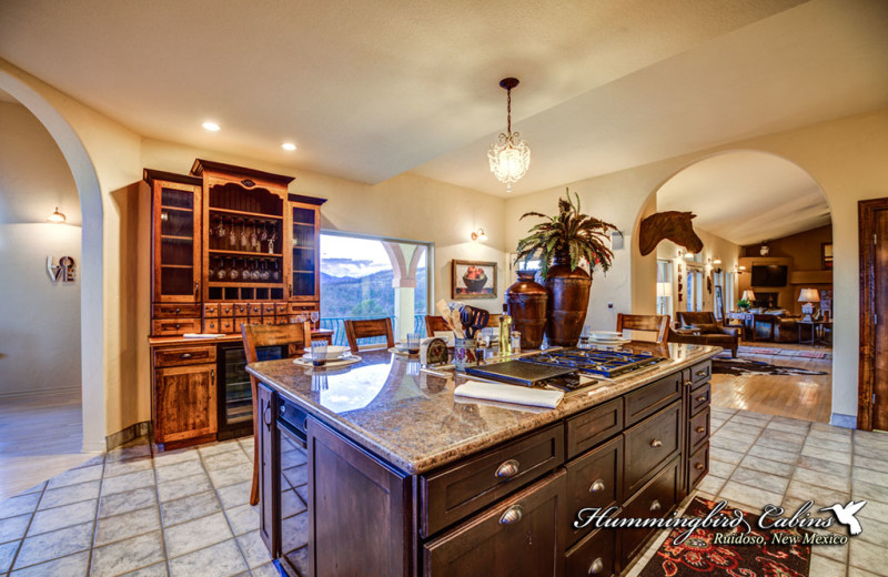 Rental kitchen at Hummingbird Cabins.