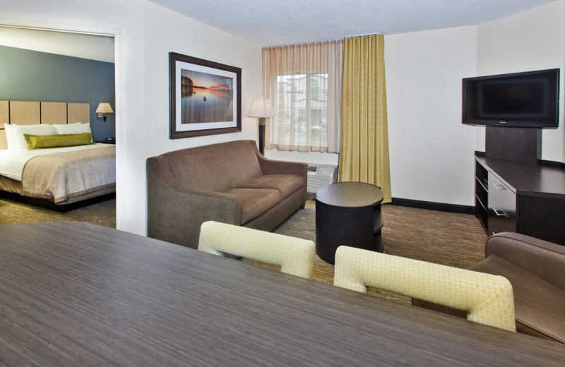 Guest room at Candlewood Suites Jersey City.