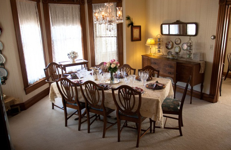 Dining room at Victorian Rose Garden Bed and Breakfast.