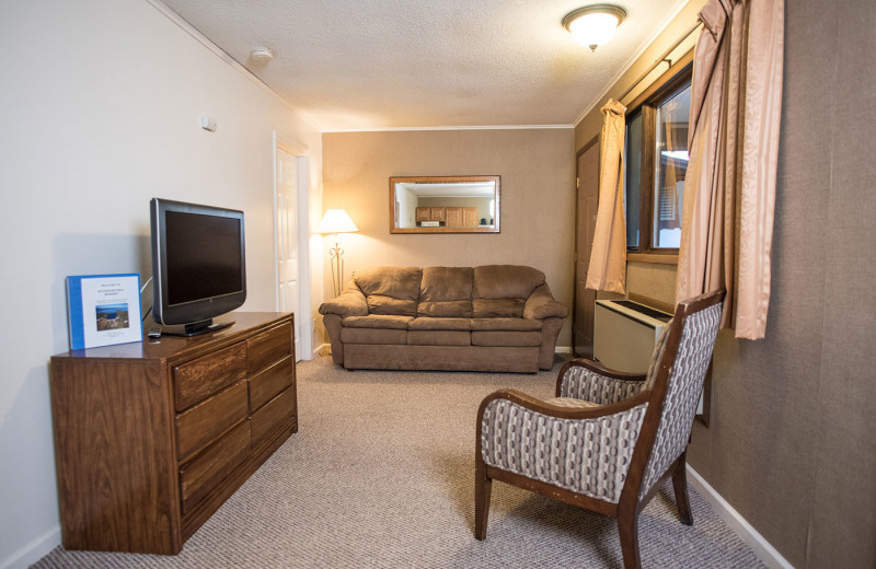 Cabin living room at Dunham's Bay Resort.