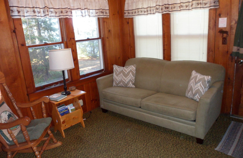 Cabin living room at Northwoods Vacation Rentals.