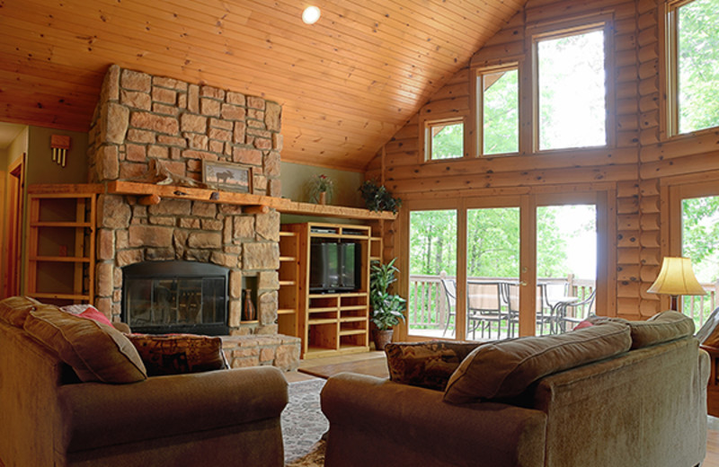 Great room fireplace at Hideaway Haven.