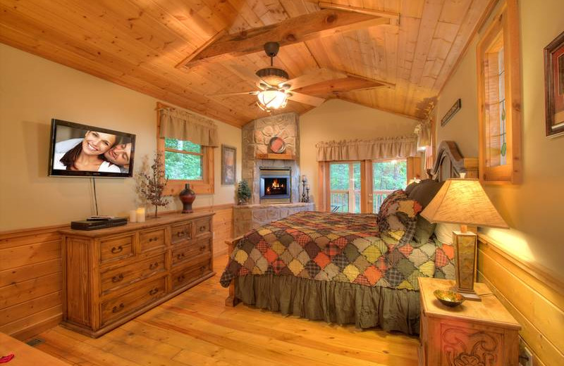 Rental bedroom at Heartland Cabin Rentals.