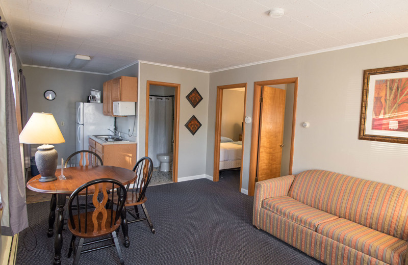 Cabin living room at Dunham's Bay Resort.