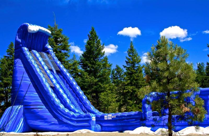 Inflatable waterpark at The Wilderness Way Adventure Resort.