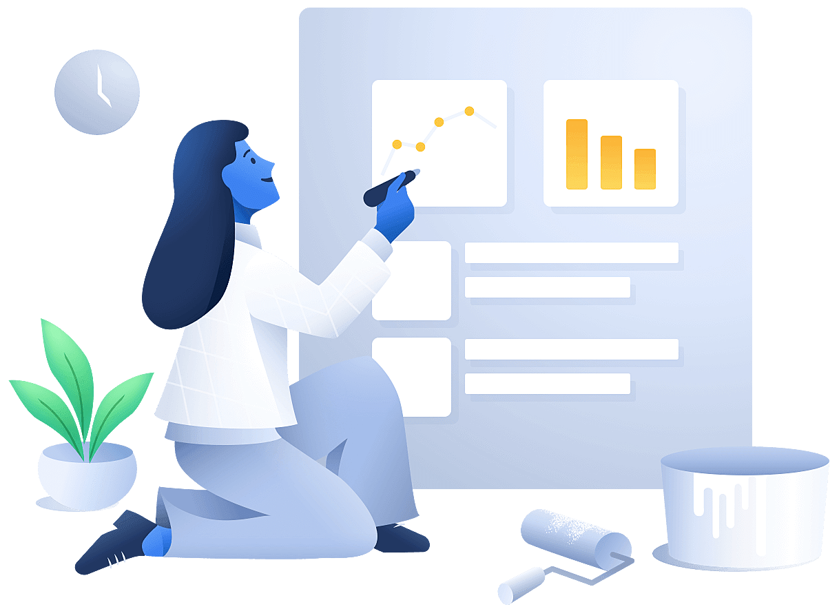 Illustration of woman planing an event.