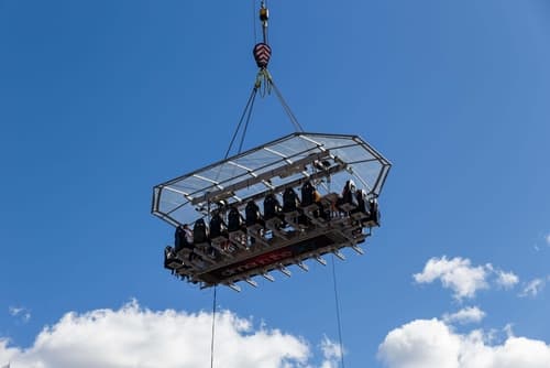 Restaurant table suspended in the sky.