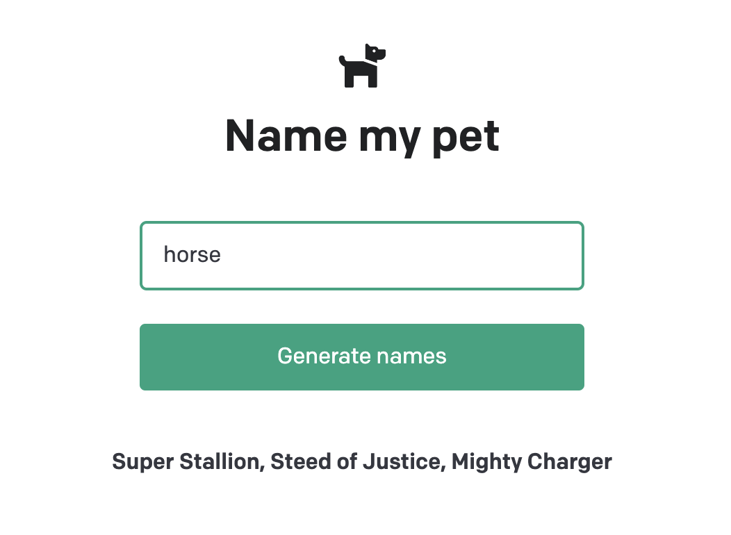 pet name generator landing page