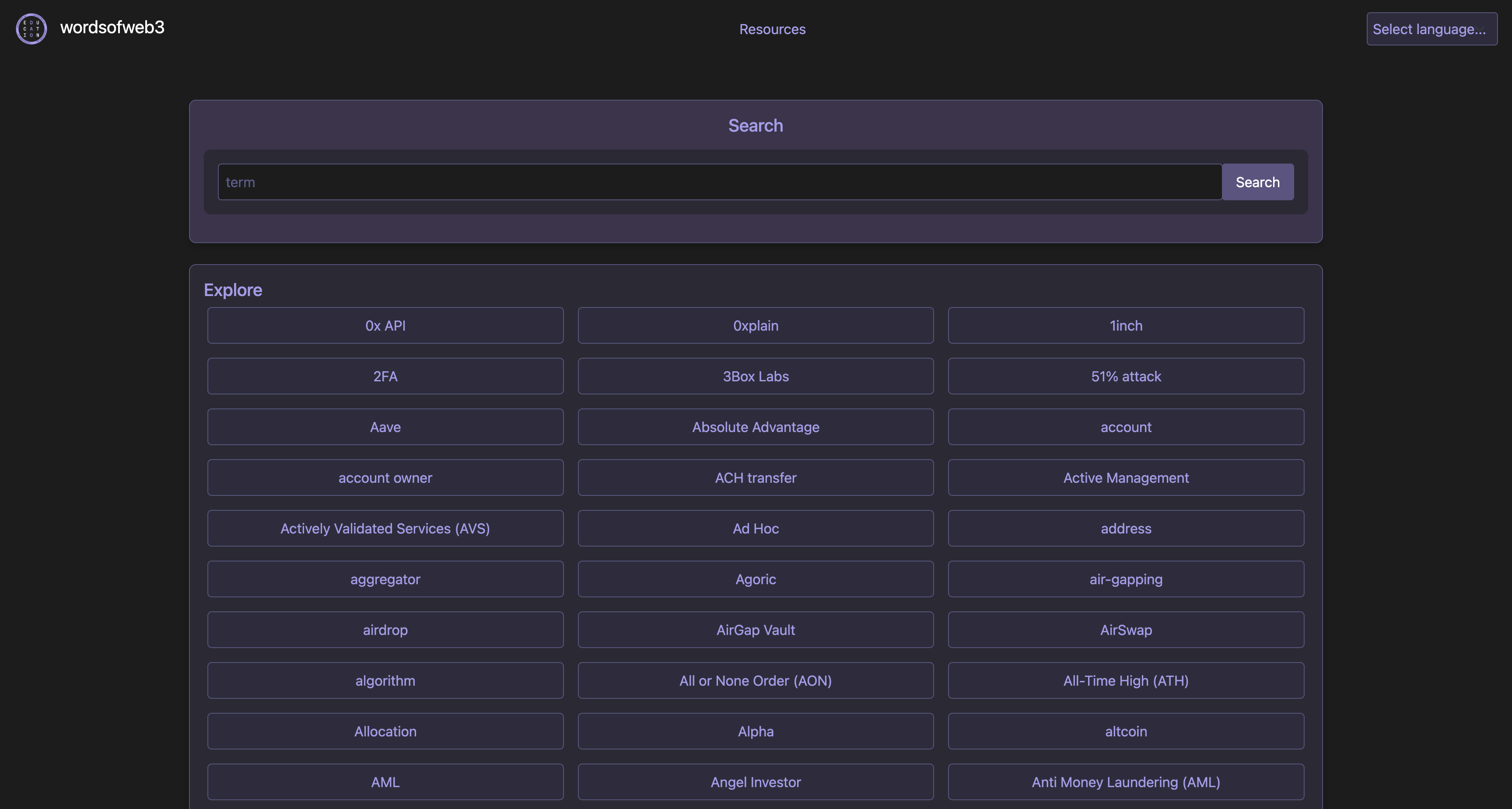 Words of Web3 Glossary Interface wordsofweb3 Interface