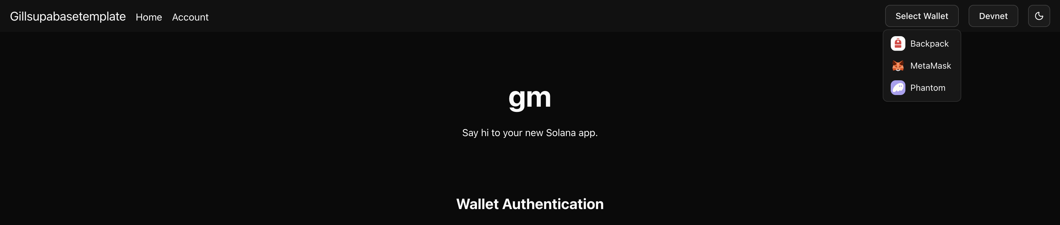 Wallet dropdown in the header