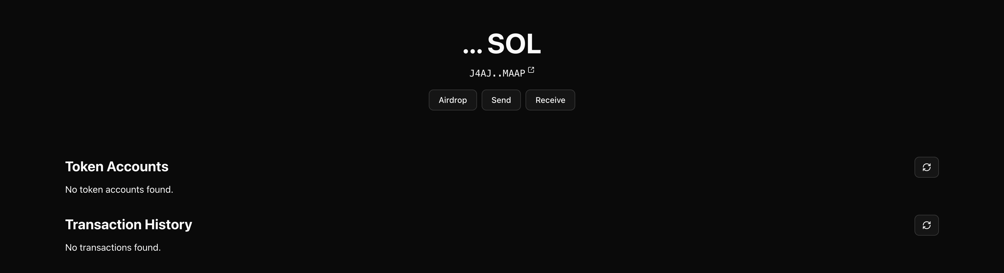 Account page showing balance, tokens, and transactions