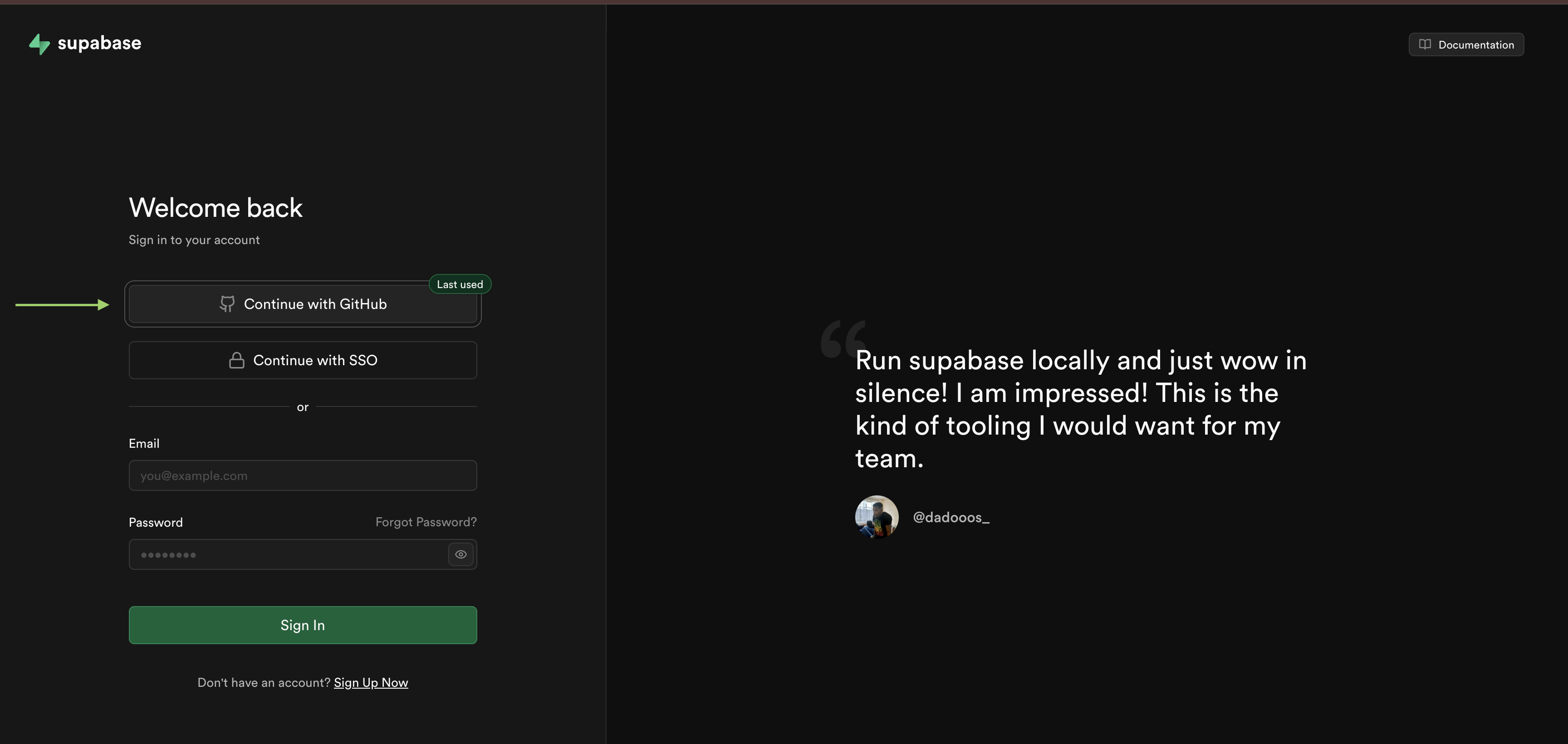 Sign In With Github or Email