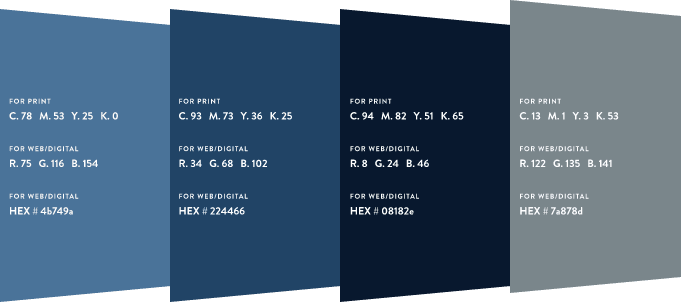 Parts of a style guide used to establish new brand guidelines.