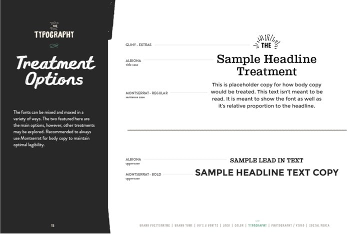 Style guide showing type treatment options.