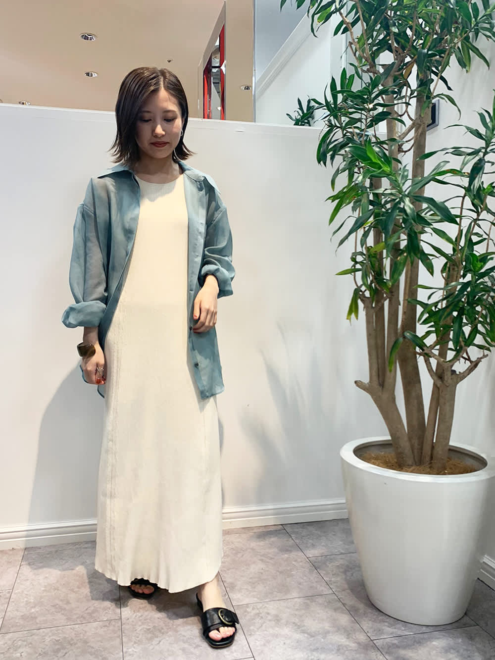 Rib Shaped Knit Dress ルシェルブルー - ロングワンピース