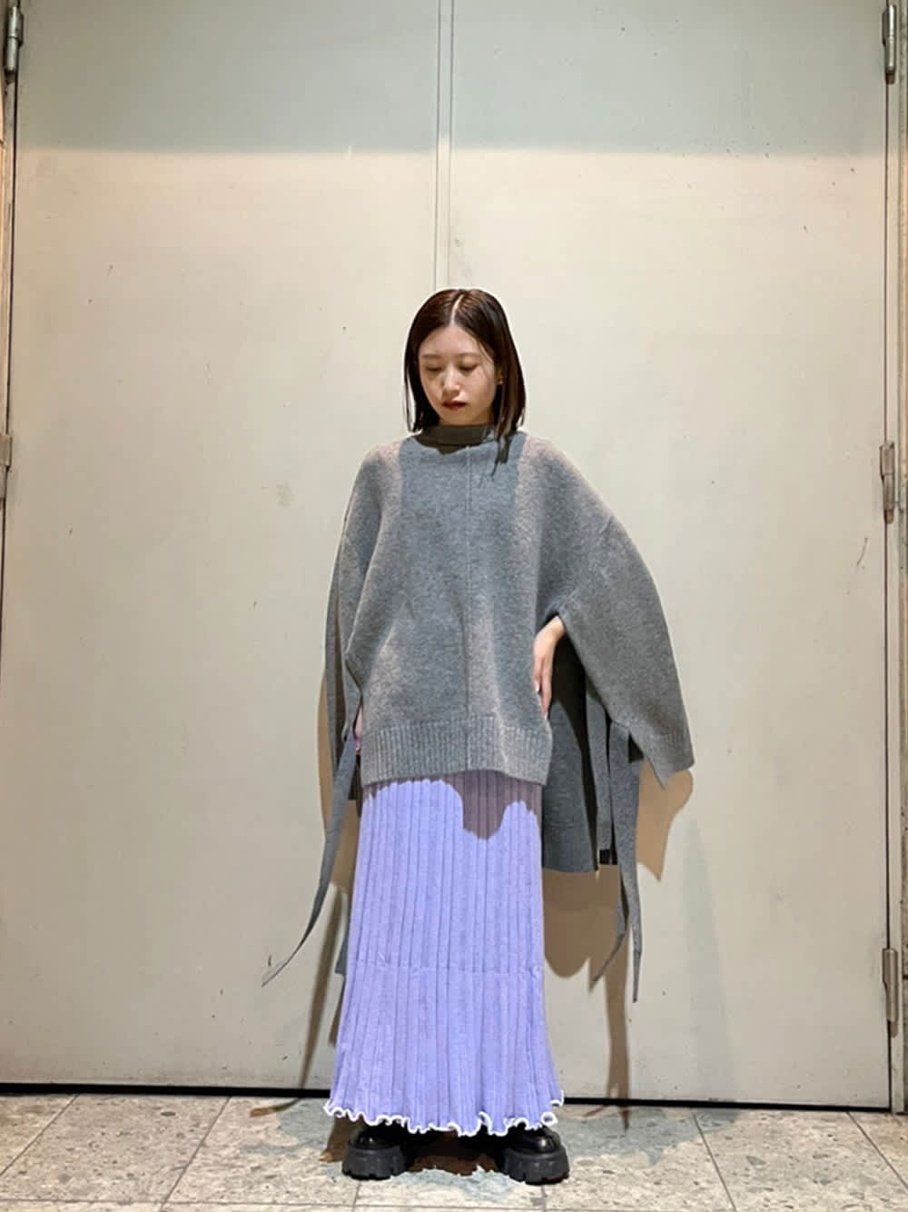 LE CIEL BLEU 】Mellow Rib Knit Skirt グレー-