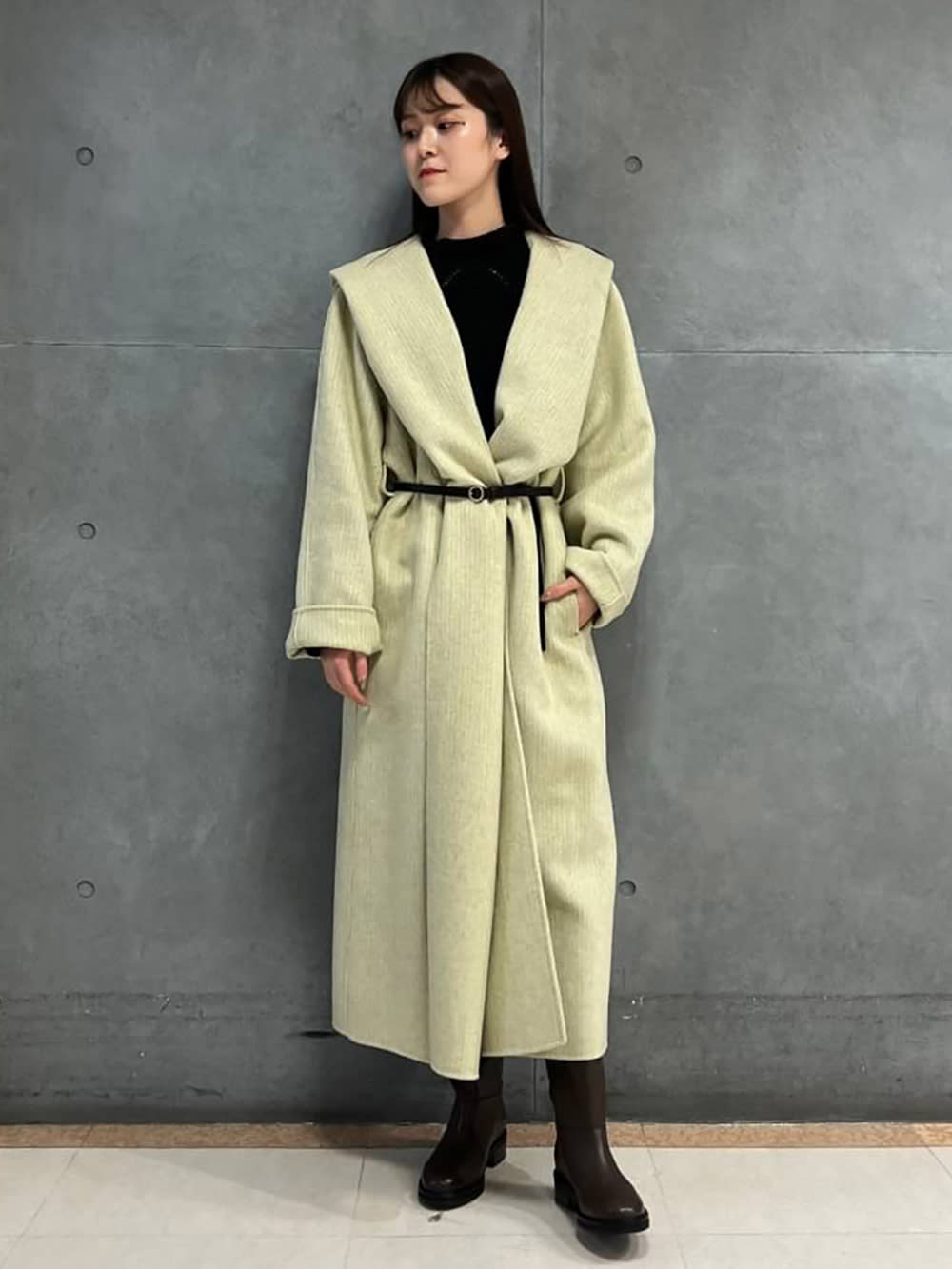 ルシェルブルー　big collar belted maxi coat