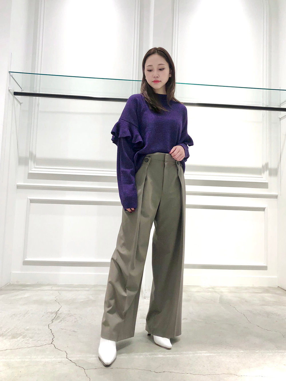 美品★ルシェルブルー　シルク混ツイードジャケット　ノーカラー　紺色　フリンジ　L 0604_5_dzsuyu.jpg
