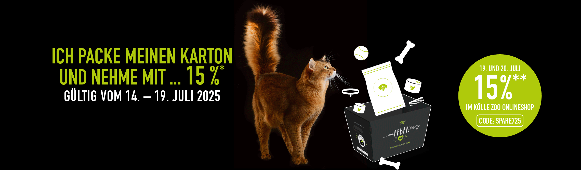 Banner mit Katze 15% Kartonaktion online & stationär