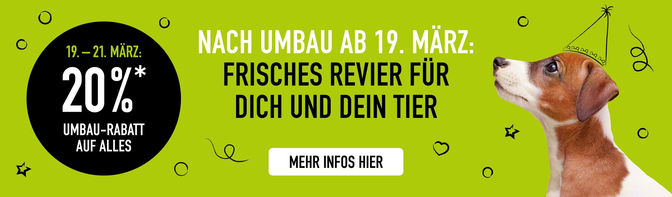 Wiedereröffnung München Pasing Hund grüner Hintergrund