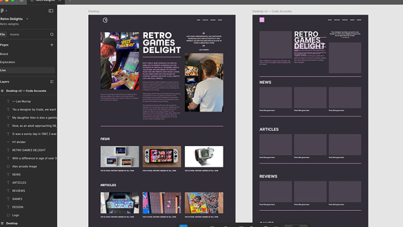 A side by side of the retro delights home page and what cluade created.