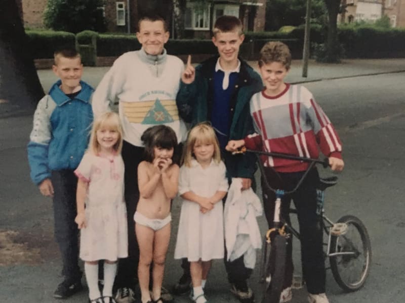 Me with my cousins, sisters and brother on Hulme Road.