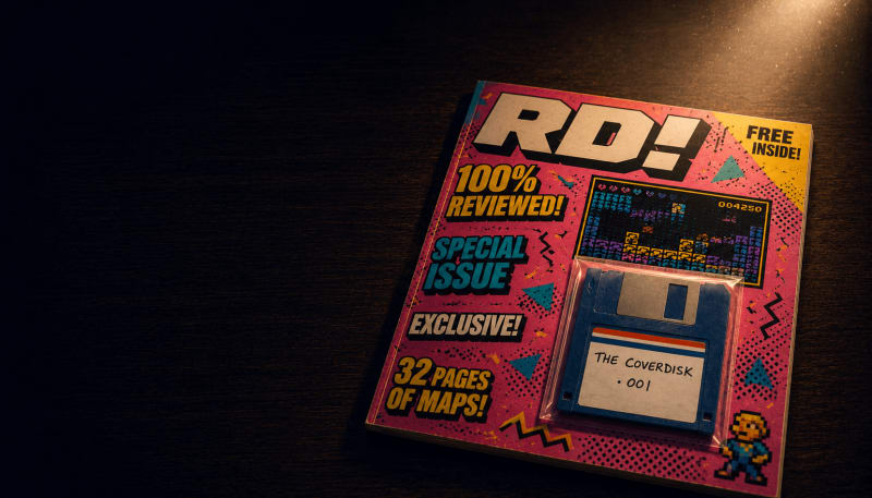 Close-up of The Coverdisk newsletter magazine cover.