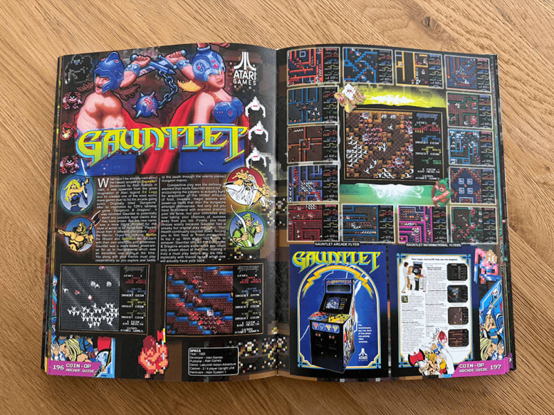 Gauntlet An open 'Coin-Op: The Arcade Guide' book which shows information about the Gauntlet games.