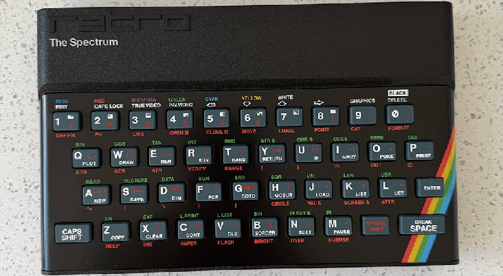 A Sinclair Spectrum 48k with rubber keys, the indestructible 'brick' at the centre of this memory.