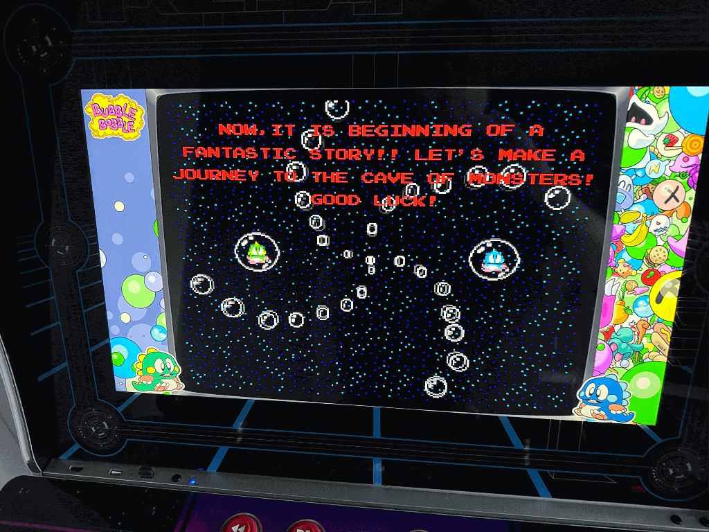 Bubble Bobble A close up of an arcade playing the Bubble bobble arcade game.