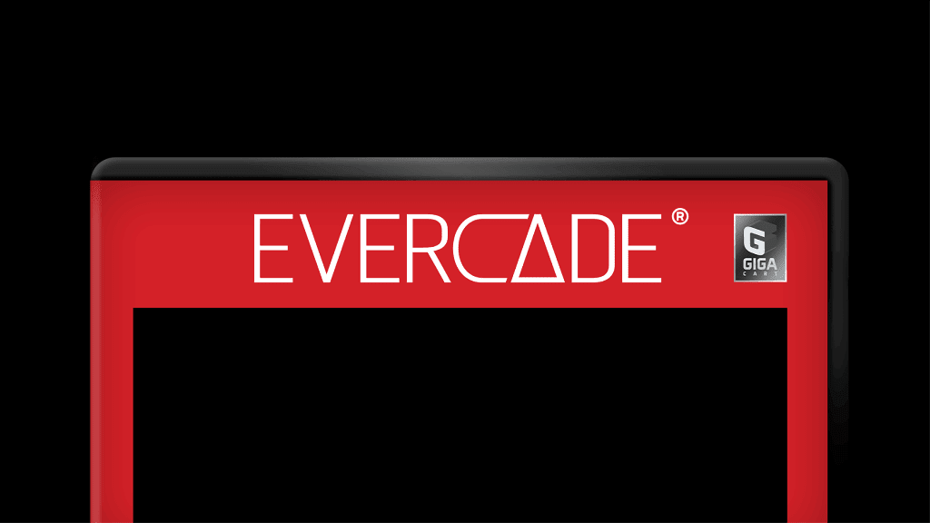 Evercade Close-up of a red Evercade Giga Cart with the Giga logo in the upper right corner