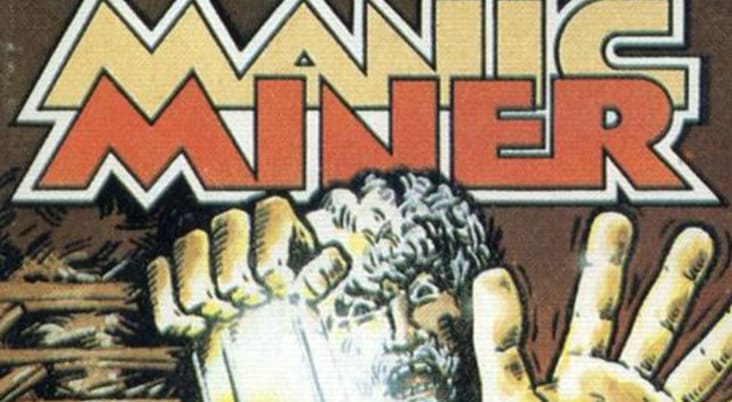 A screenshot of Manic Miner showing Willy the miner in a cavern filled with platforms and enemies.