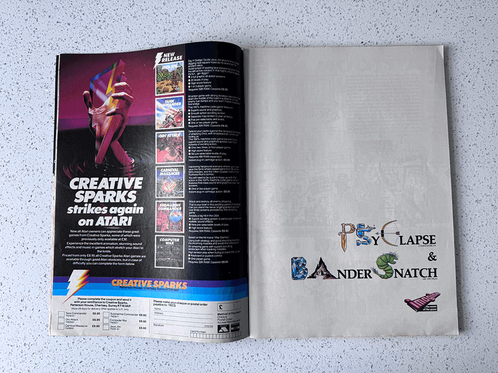 Magazine 4 An open 1984 Computer And Video Games magazine from 1984, one of the pages includes Atati Ads.