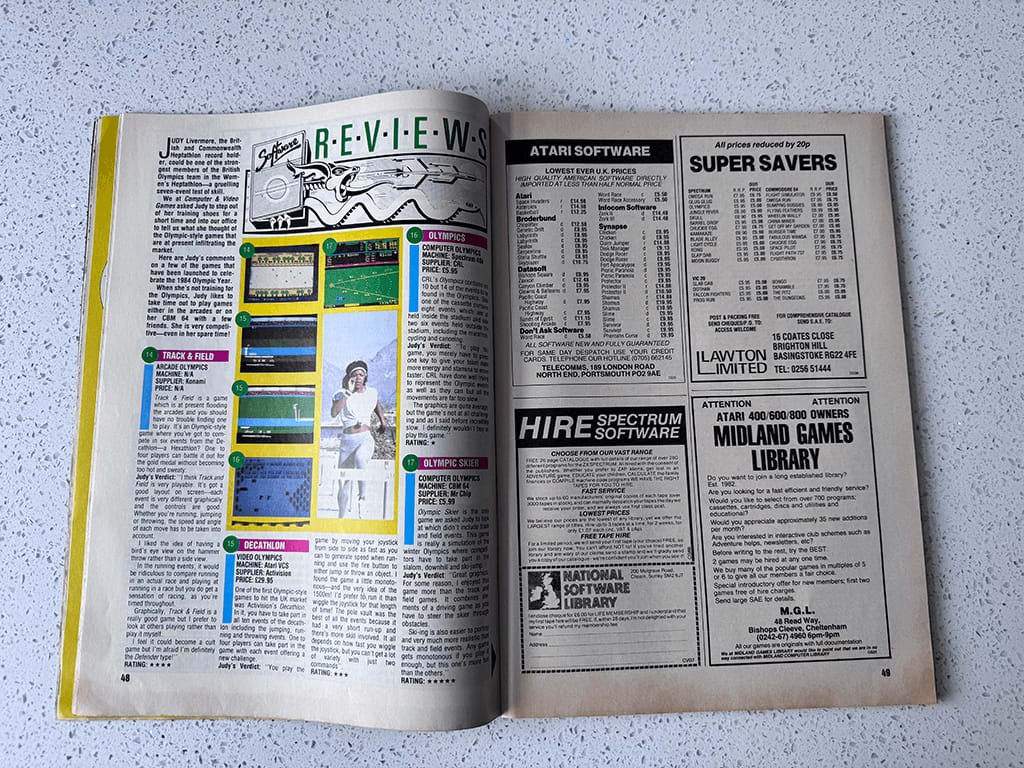 Magazine 3 An open 1984 Computer And Video Games magazine from 1984, on the pages are game reviews and adverts.