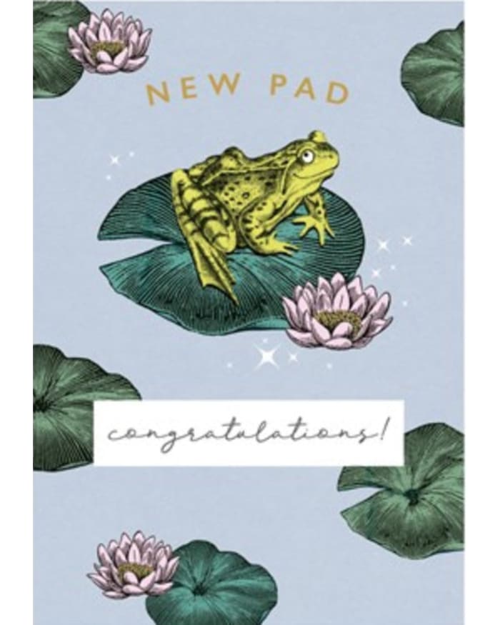 a card with a frog on a leaf