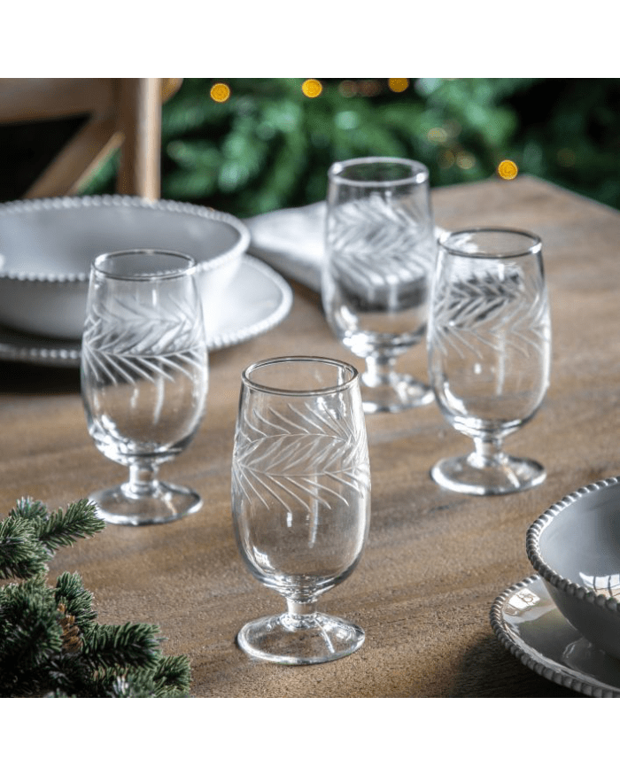 a group of glasses on a table