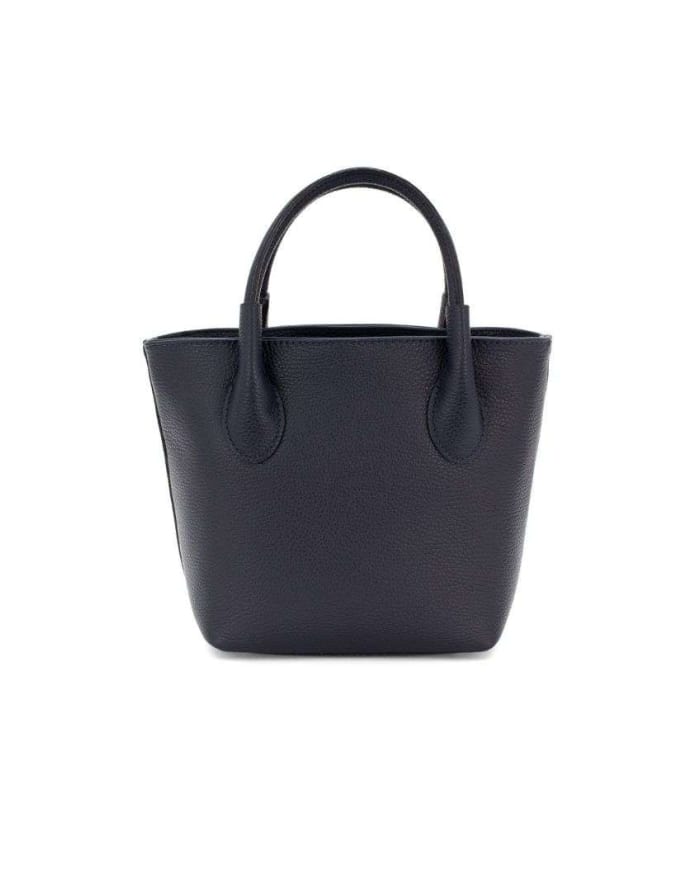 a black leather bag with handle