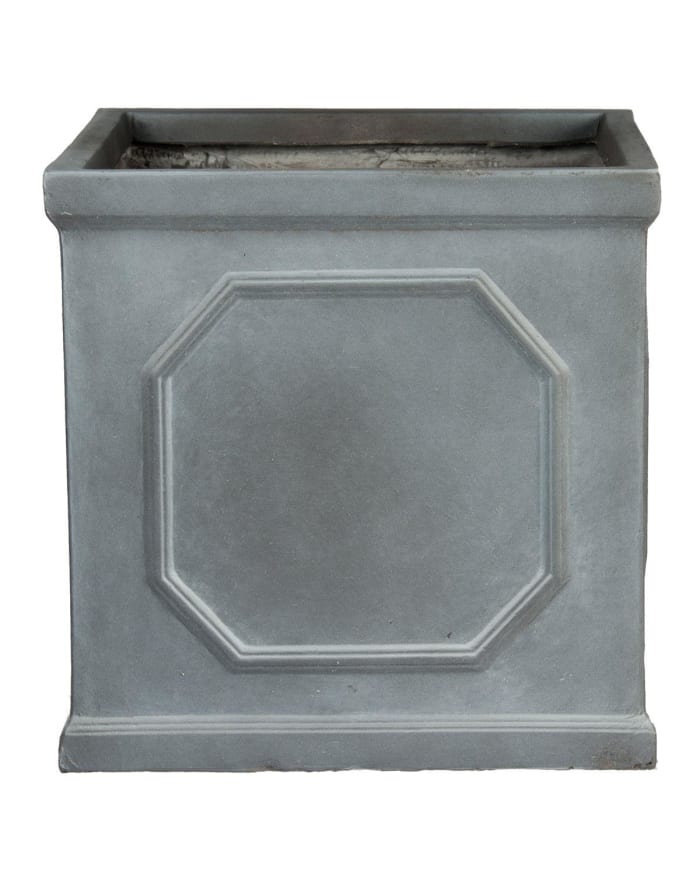 a grey square planter box