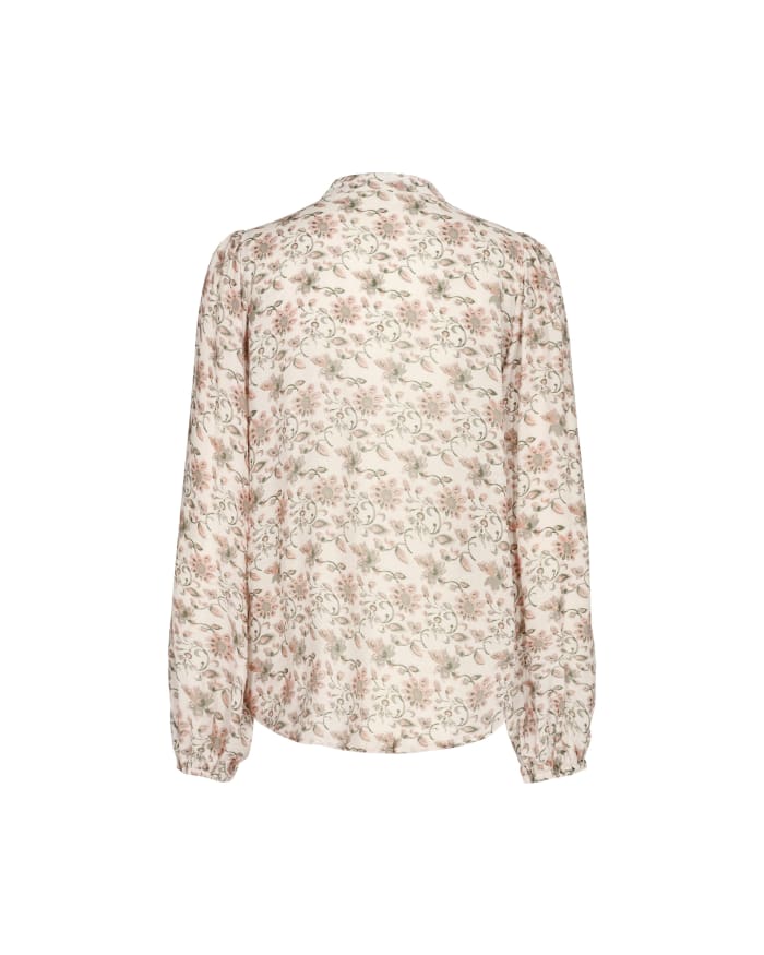 a white floral shirt with pink and green flowers