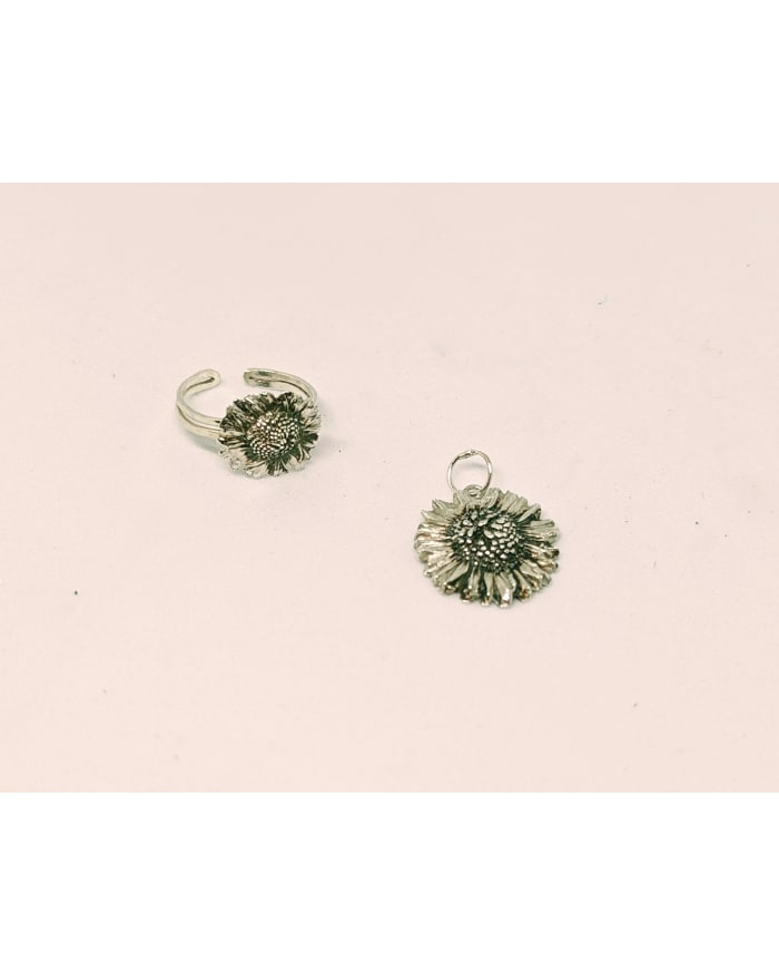 a pair of silver sunflower earrings